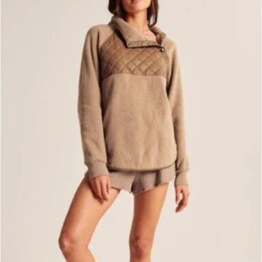 Abercrombie & Fitch fleece Vegan Leather asymmetrical neck pullover